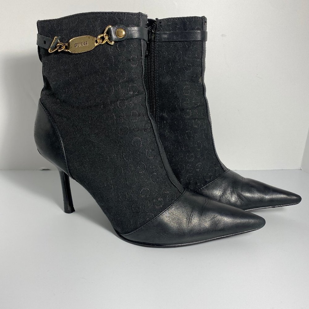 Guess Leather & Textile Stiletto Heel Ankle Boot